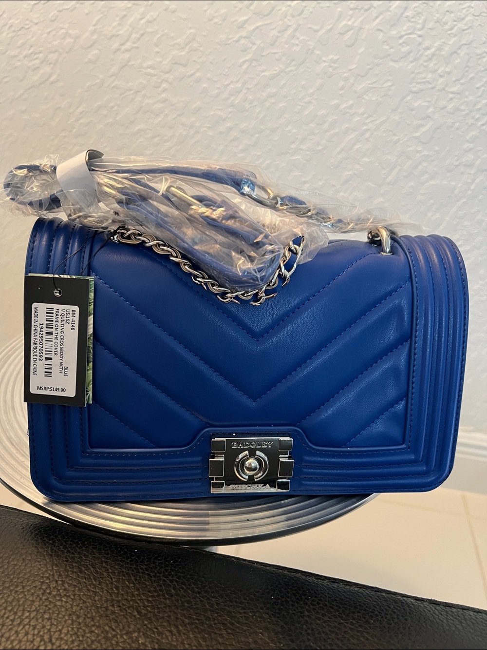 BADLEY MISCHKA VEGAN LEATHER NWT ELECTRIC BLUE  Chain-Handle Shoulder Bag - Picture 7 of 7